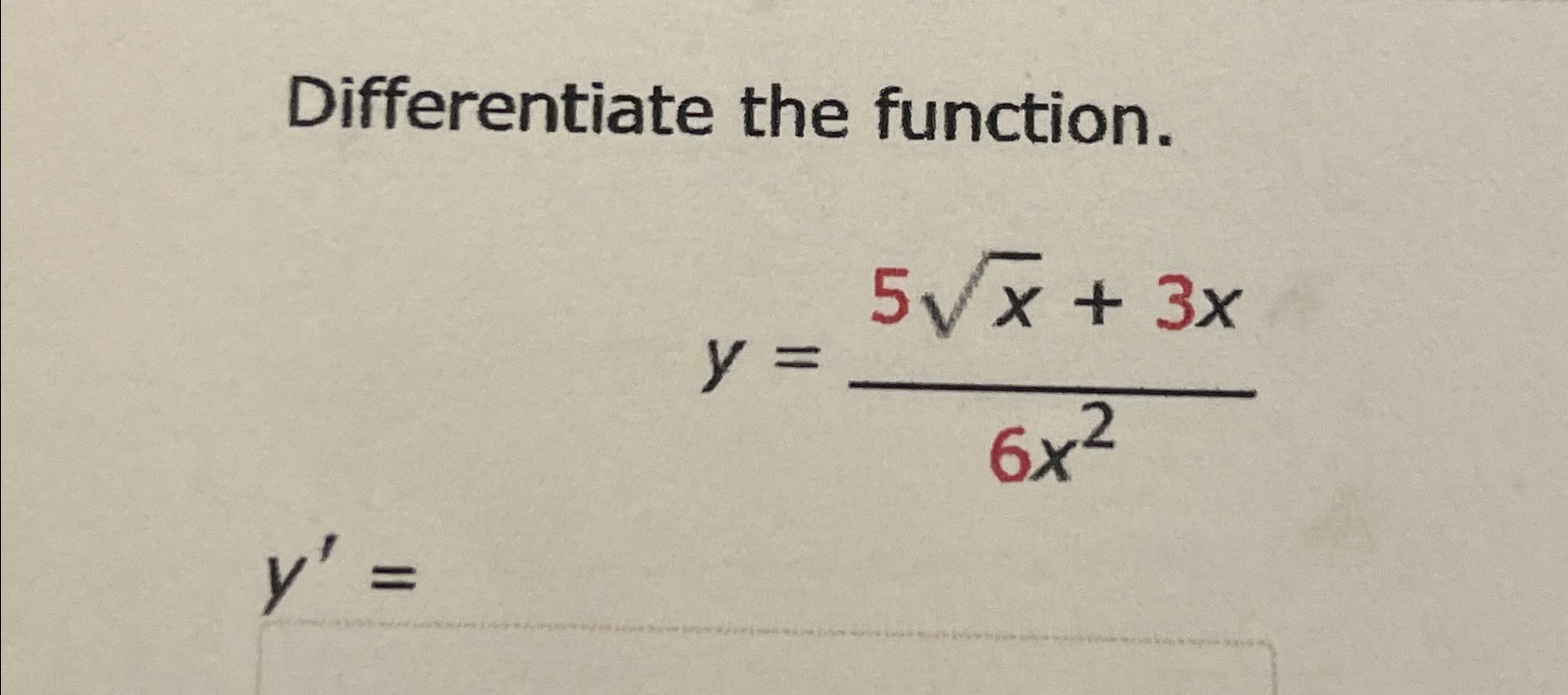 Solved Differentiate The Function Y 5x2 3x6x2y