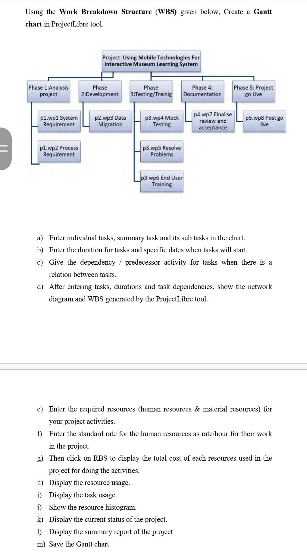 Solved Using The Work Breakdown Structure WBS Given Below Chegg