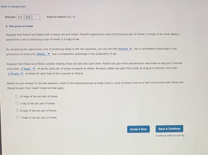 Solved 5. The price of trade Suppose that Poland and Waies