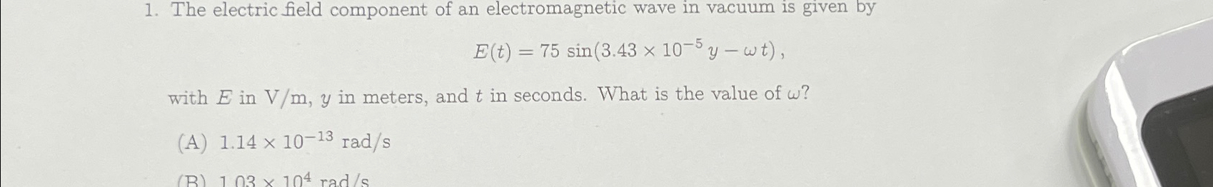 Solved The electric field component of an electromagnetic | Chegg.com