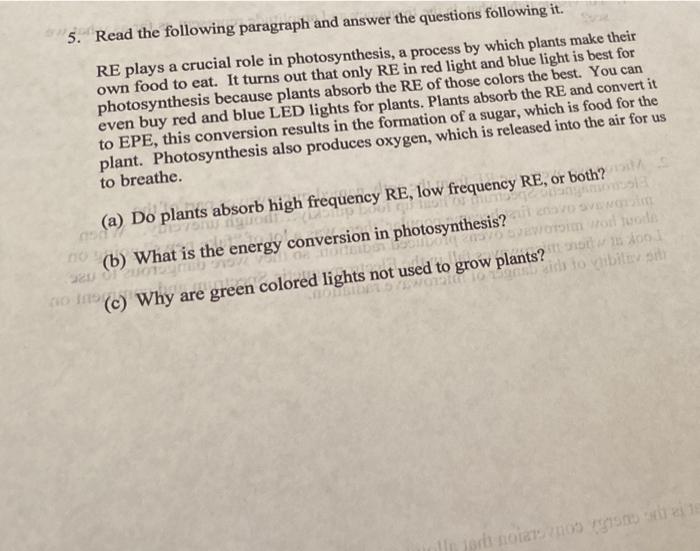 Solved 5. Read the following paragraph and answer the | Chegg.com