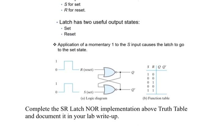Solved . S for set • R for reset. · Latch has two useful | Chegg.com