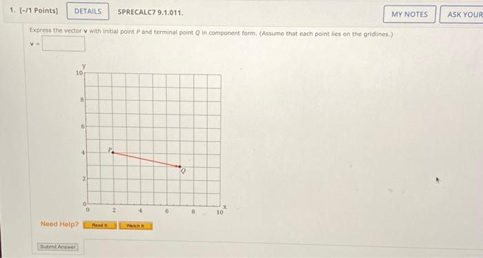 Solved Express the vector v with inital point P and terminal | Chegg.com