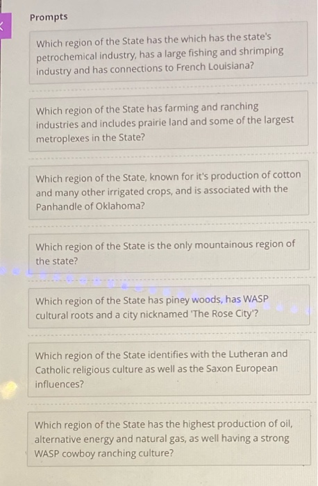 Solved Prompts Which region of the State has the which has | Chegg.com