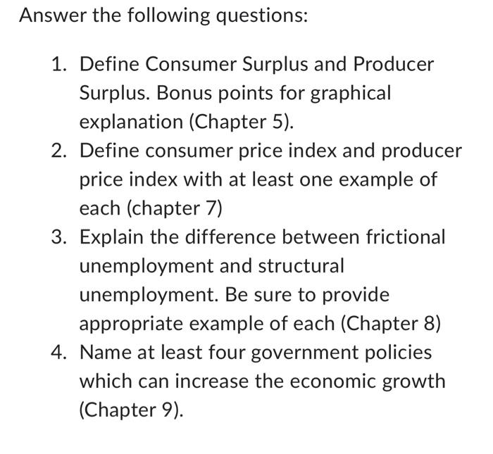Solved 1. Define Consumer Surplus and Producer Surplus.