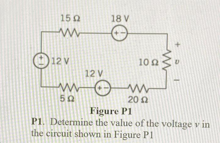 Solved 18V 15Ω Λ- + O 12V 10Ω 12V - W 5Ω 20 Ω Figure P1 P1. | Chegg.com