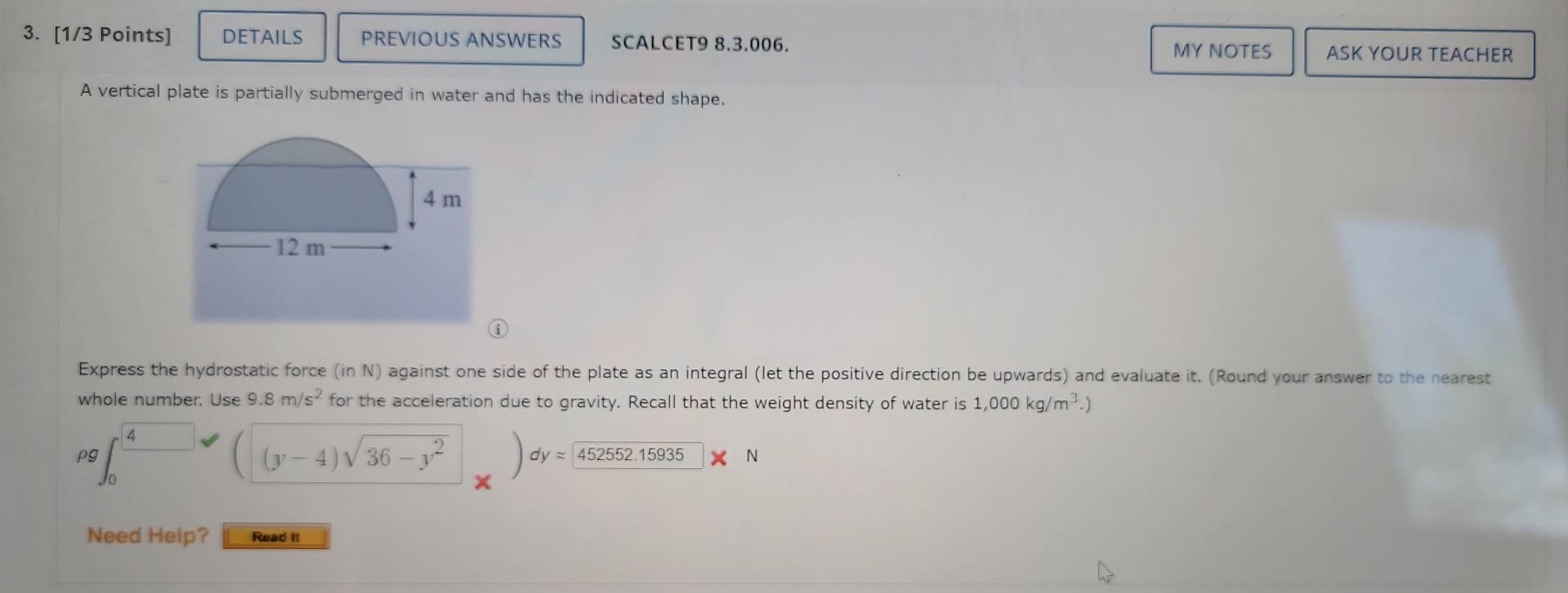 A vertical plate is partially submerged in water and