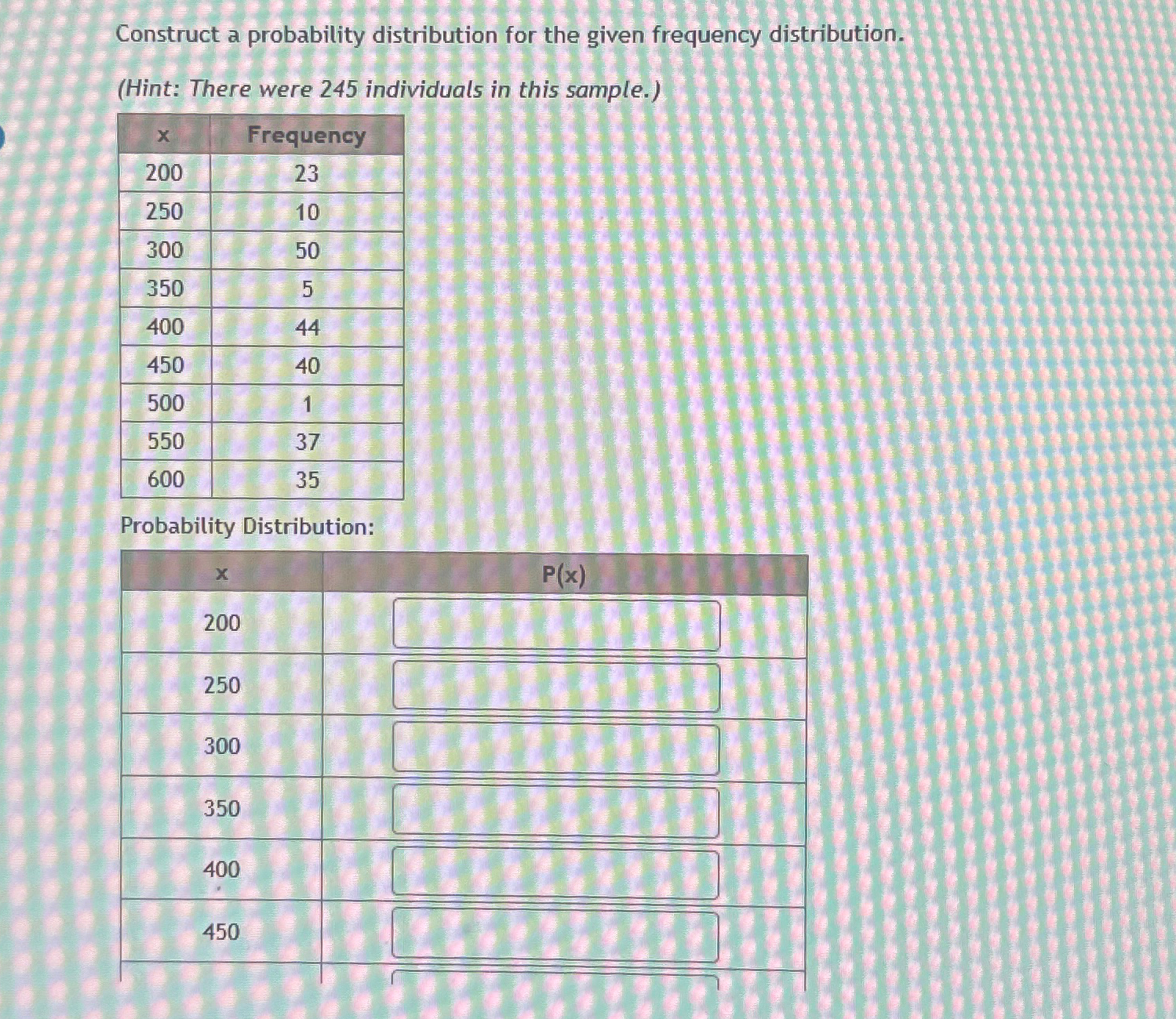 Solved Construct a probability distribution for the given | Chegg.com