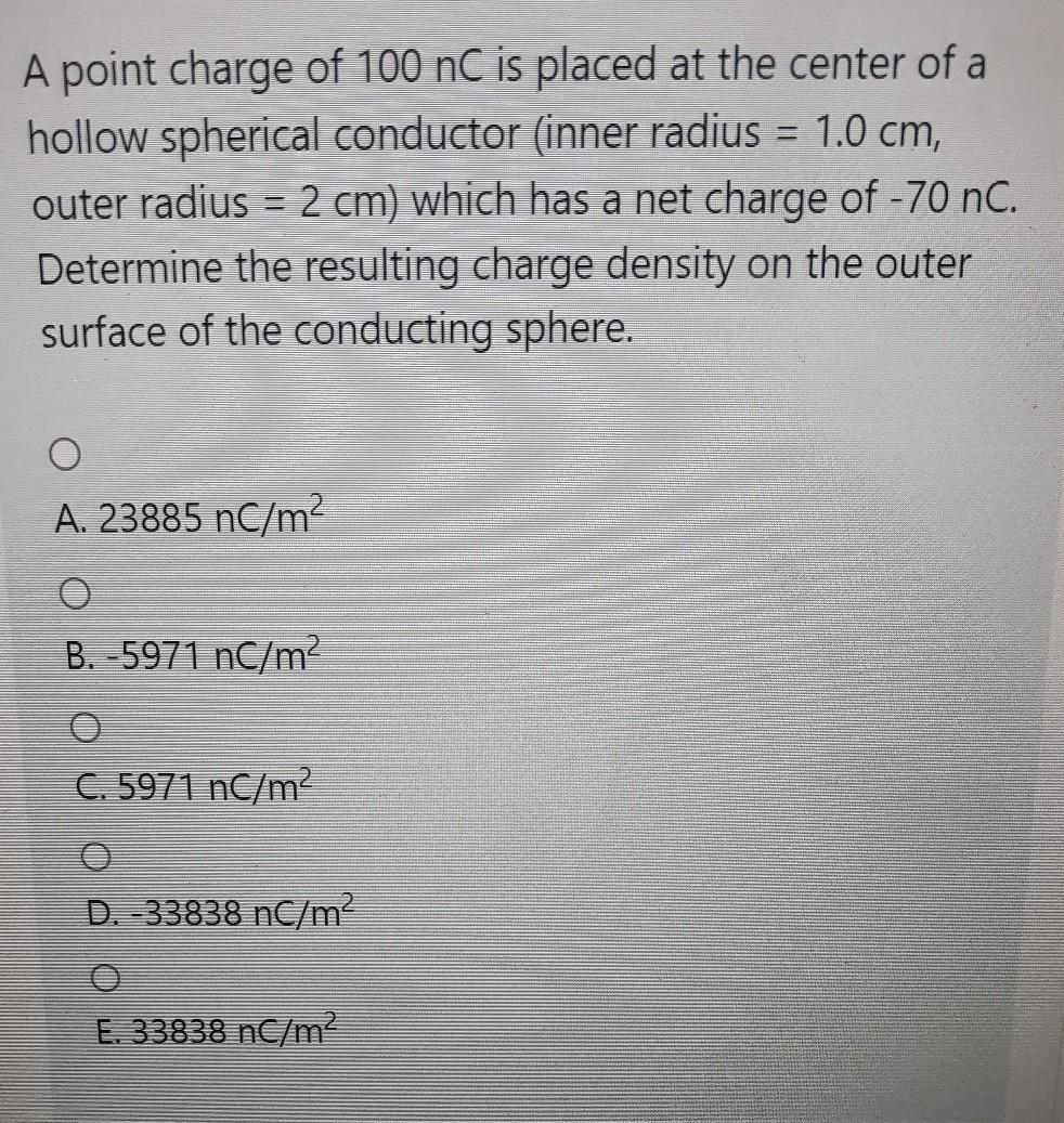 Solved A point charge of 100 nC is placed at the center of a | Chegg.com