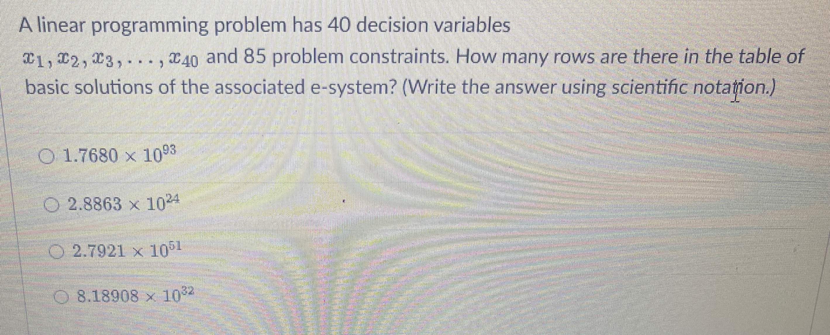 Solved A linear programming problem has 40 ﻿decision | Chegg.com