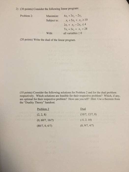 Solved 2) (30 points) Consider the following linear program: | Chegg.com