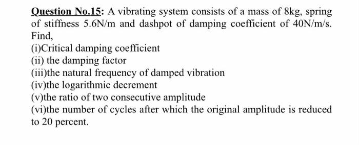 Solved Question No.15: A vibrating system consists of a mass | Chegg.com
