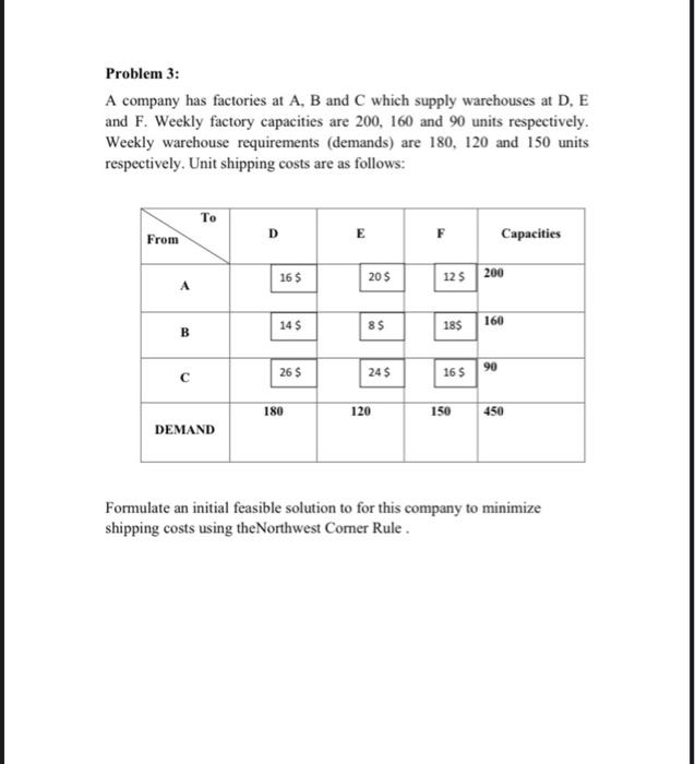 Solved Problem 3: A Company Has Factories At A, B And C | Chegg.com