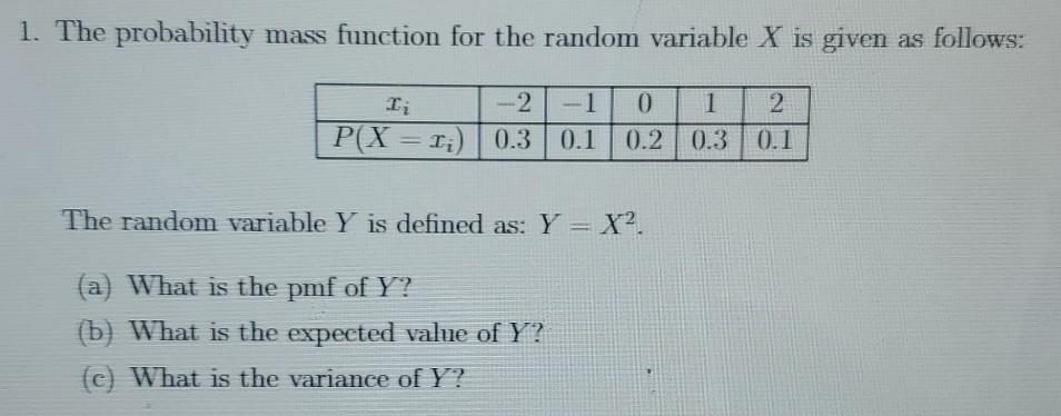 Solved 1. The probability mass function for the random | Chegg.com