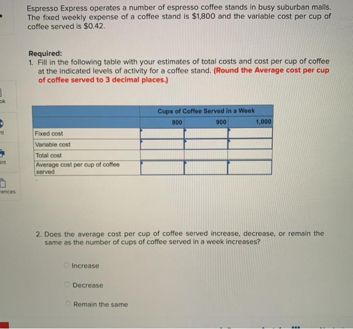 Solved Espresso Express operates a number of espresso coffee