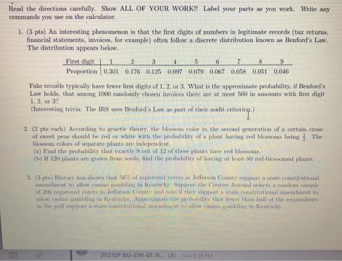 1 2 4 6 8 9 Read The Directions Carefully Show All Chegg Com