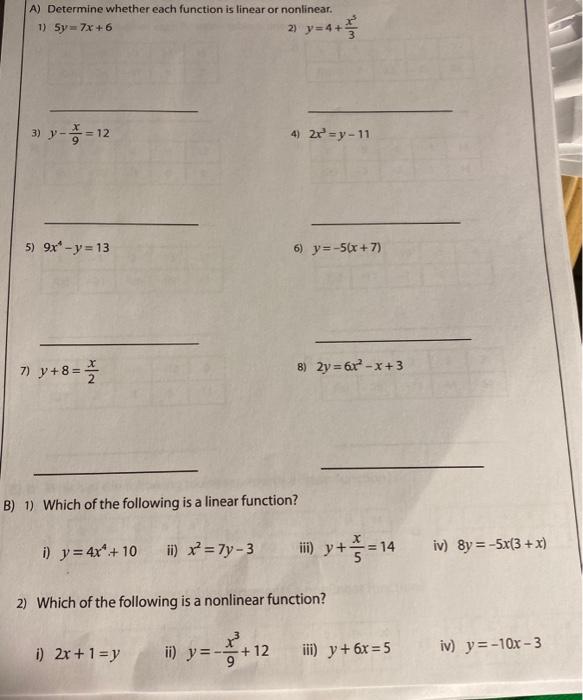 Solved A) Determine whether each function is linear or | Chegg.com