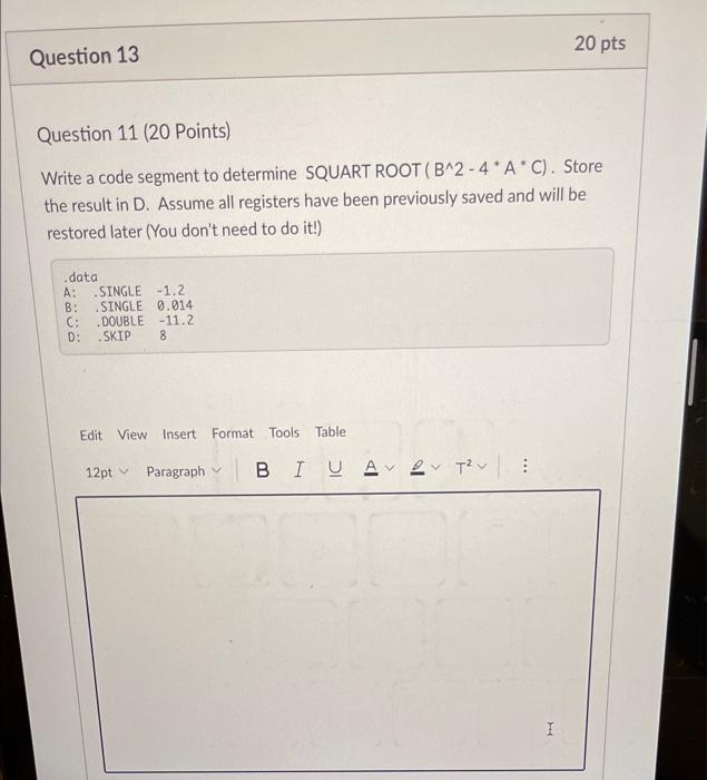 Solved 20 pts Question 13 Question 11 (20 Points) Write a | Chegg.com