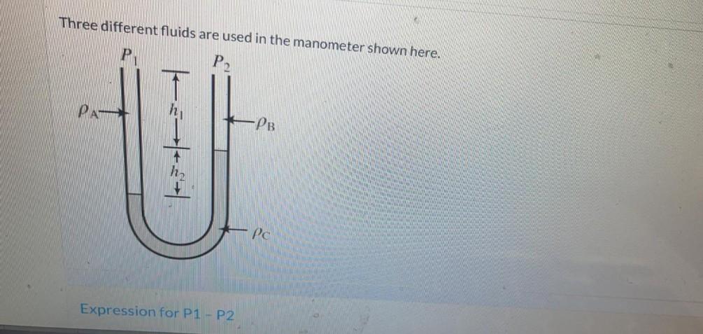 Solved Three different fluids are used in the manometer | Chegg.com