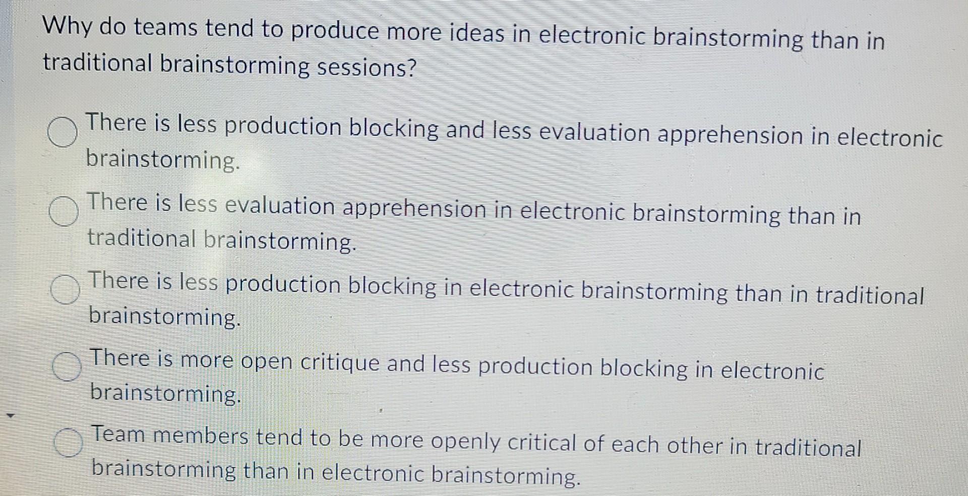 Solved Why do teams tend to produce more ideas in electronic
