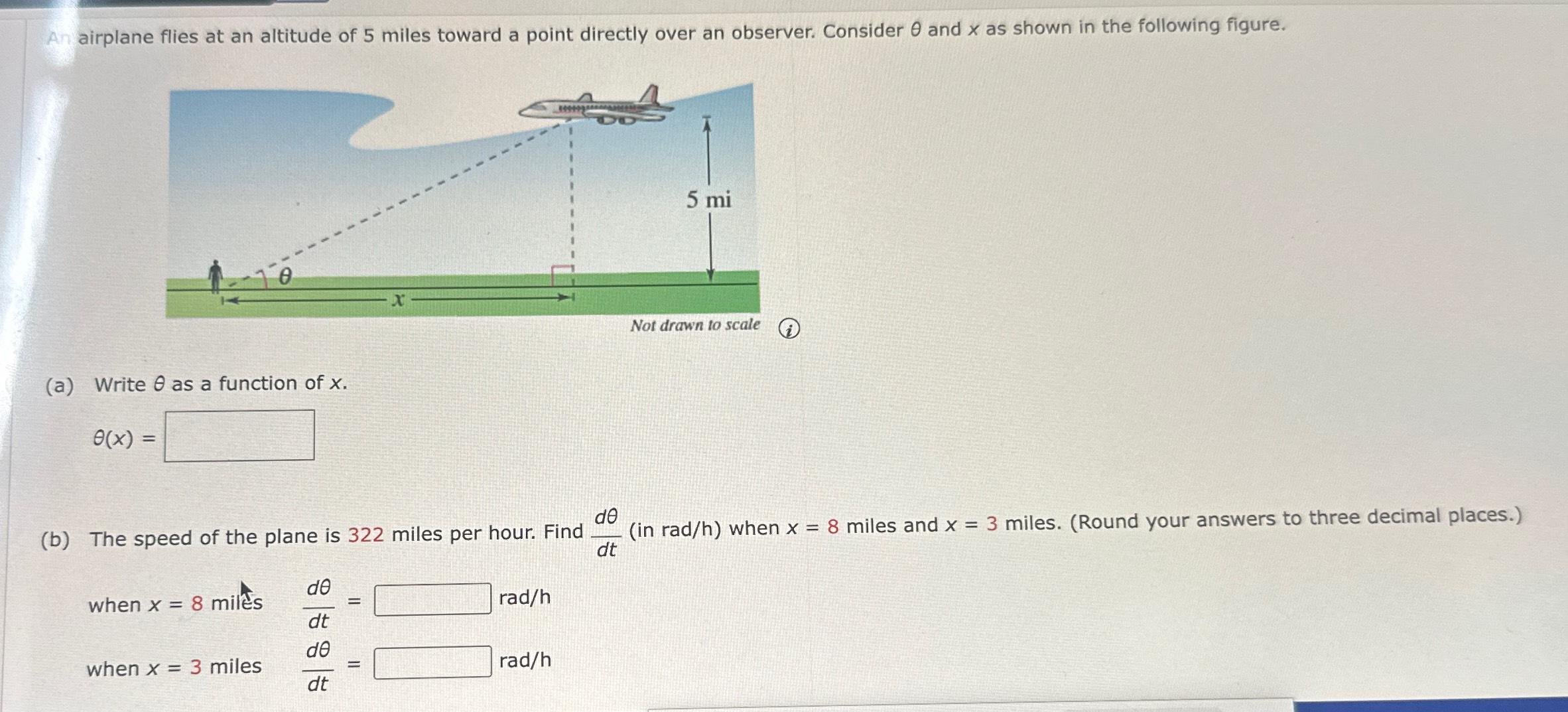 Solved An Airplane Flies At An Altitude Of 5 ﻿miles Toward A | Chegg.com