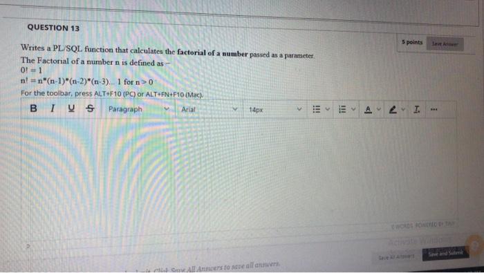 Solved QUESTION 13 5 points Writes a PL/SQL function that | Chegg.com