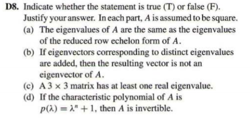 Solved D8. Indicate whether the statement is true (T) or | Chegg.com