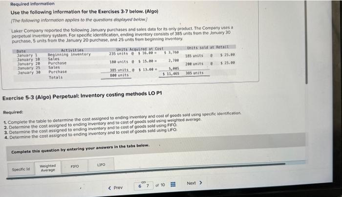 Solved Required information Use the following information | Chegg.com