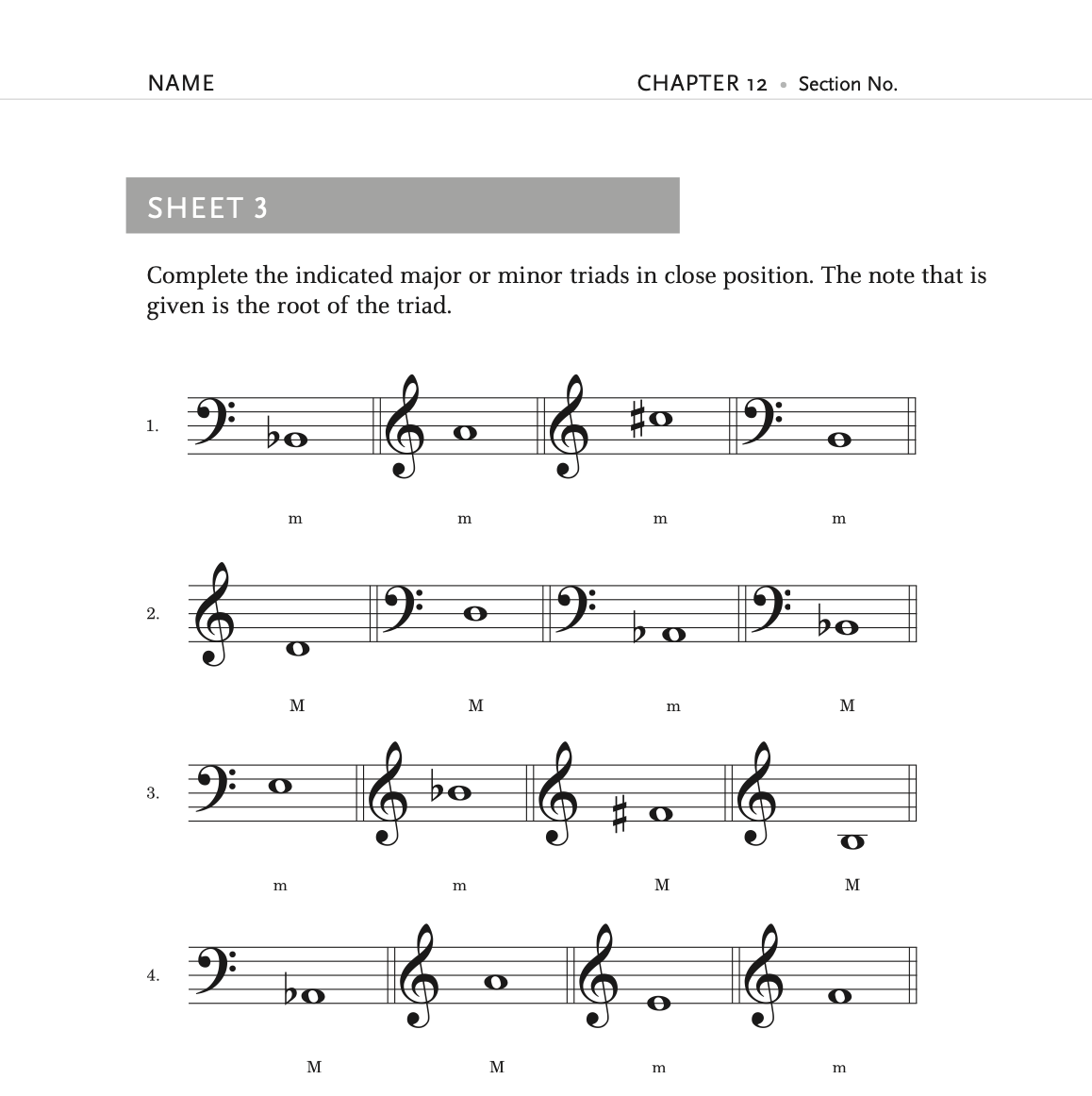 Complete the indicated major or minor triads in close | Chegg.com