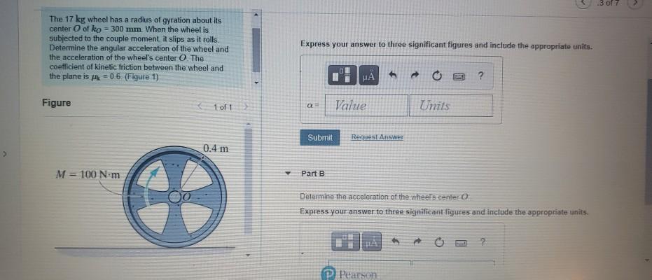 Solved 13 of The 17 kg wheel has a radius of gyration about | Chegg.com