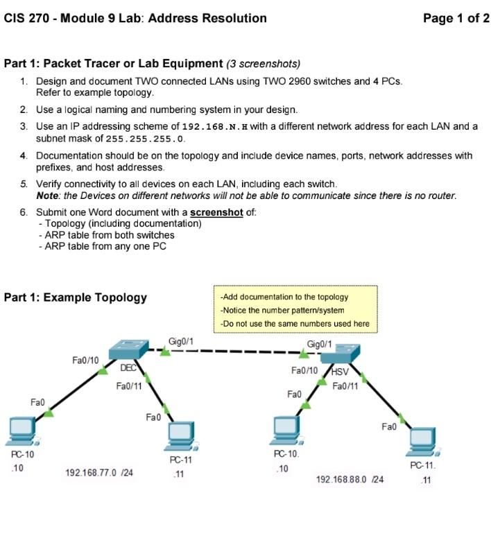 Solved CIS 270 - Module 9 Lab: Address Resolution Page 1 of | Chegg.com