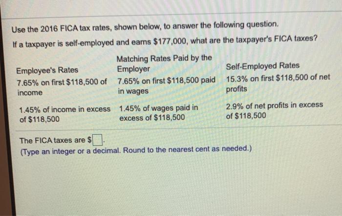 Solved 2016 FICA Tax Rates 1 1 FICA taxes include Social