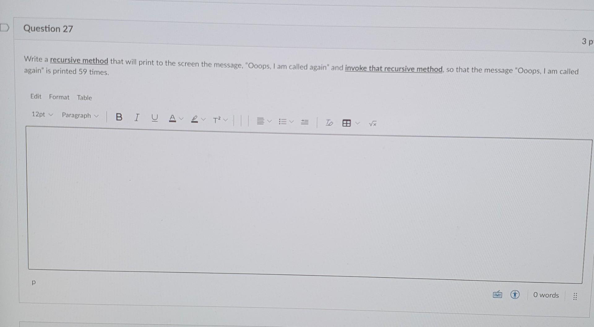 Solved Question 27 3 p Write a recursive method that will | Chegg.com