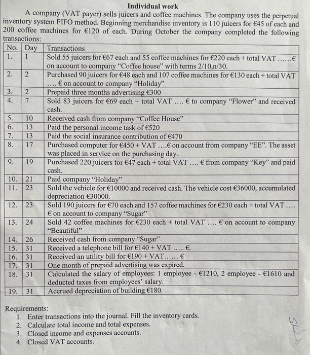 Solved Individual work A company (VAT payer) sells juicers