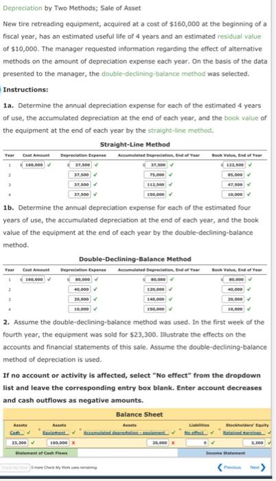 Depreciation by Two Methods; Sale of Asset New tire | Chegg.com