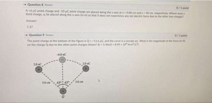 Solved + Question 8 taken 0/1 point A +6 u point charge and | Chegg.com