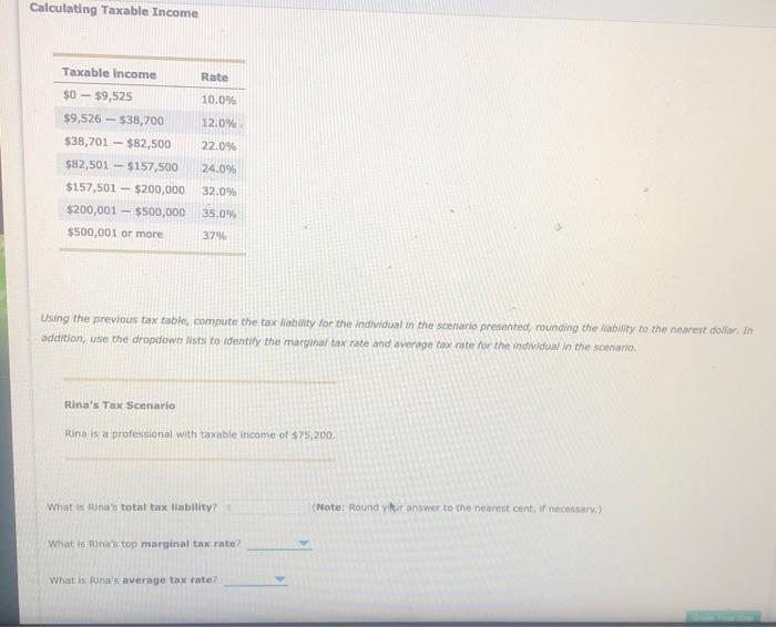 Solved Calculating Taxable Income Taxable income Rate 10.0% | Chegg.com