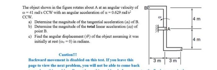 Solved 4 m The object shown in the figure rotates about A at | Chegg.com
