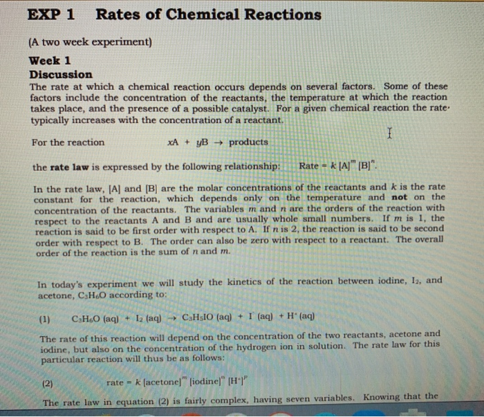 Solved EXP 1 Rates of Chemical Reactions (A two week | Chegg.com