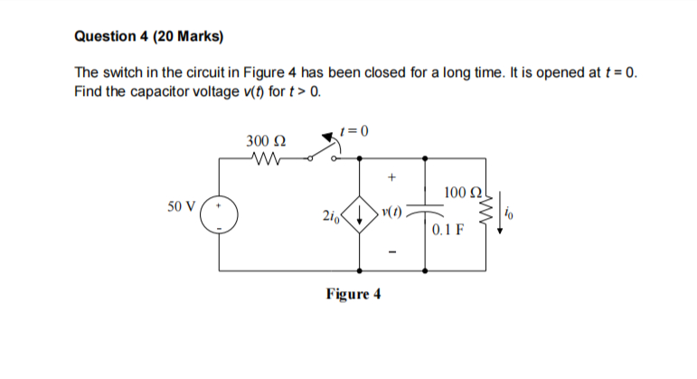 Solved Question 4 (20 ﻿Marks)The switch in ﻿the circuit in | Chegg.com