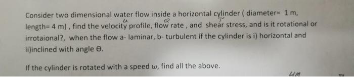Solved Consider two dimensional water flow inside a | Chegg.com