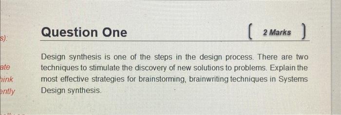 Solved Design synthesis is one of the steps in the design | Chegg.com