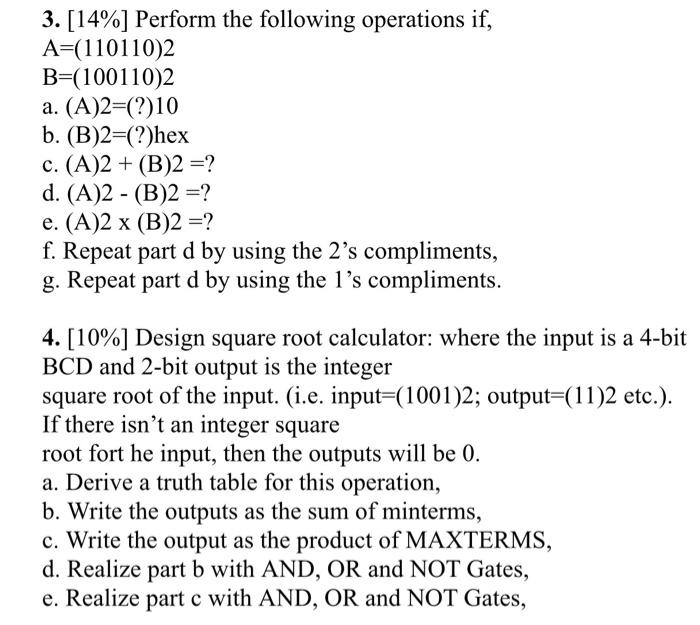 Solved . 3. [14%] Perform The Following Operations If, | Chegg.com