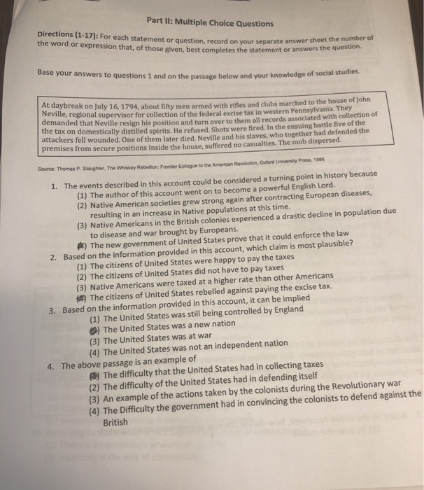 Solved: Part II: Multiple Choice Questions Directions (1-1... | Chegg.com