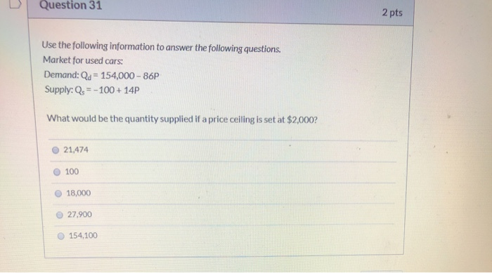 Solved Question 31 2 pts Use the following information to | Chegg.com
