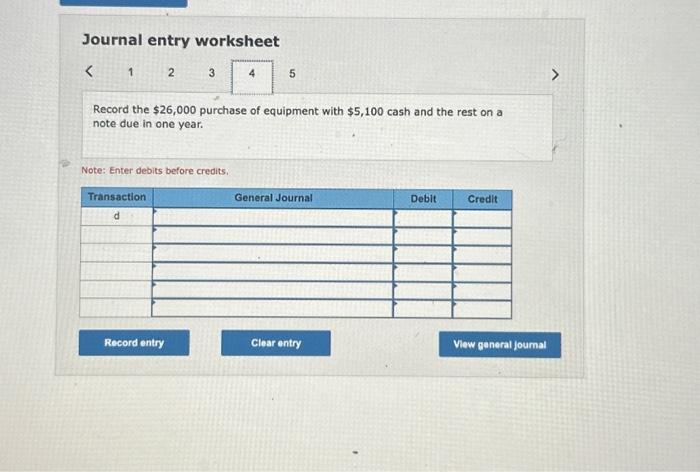 Solved Journal Entry Worksheet Record The $26,000 Purchase | Chegg.com