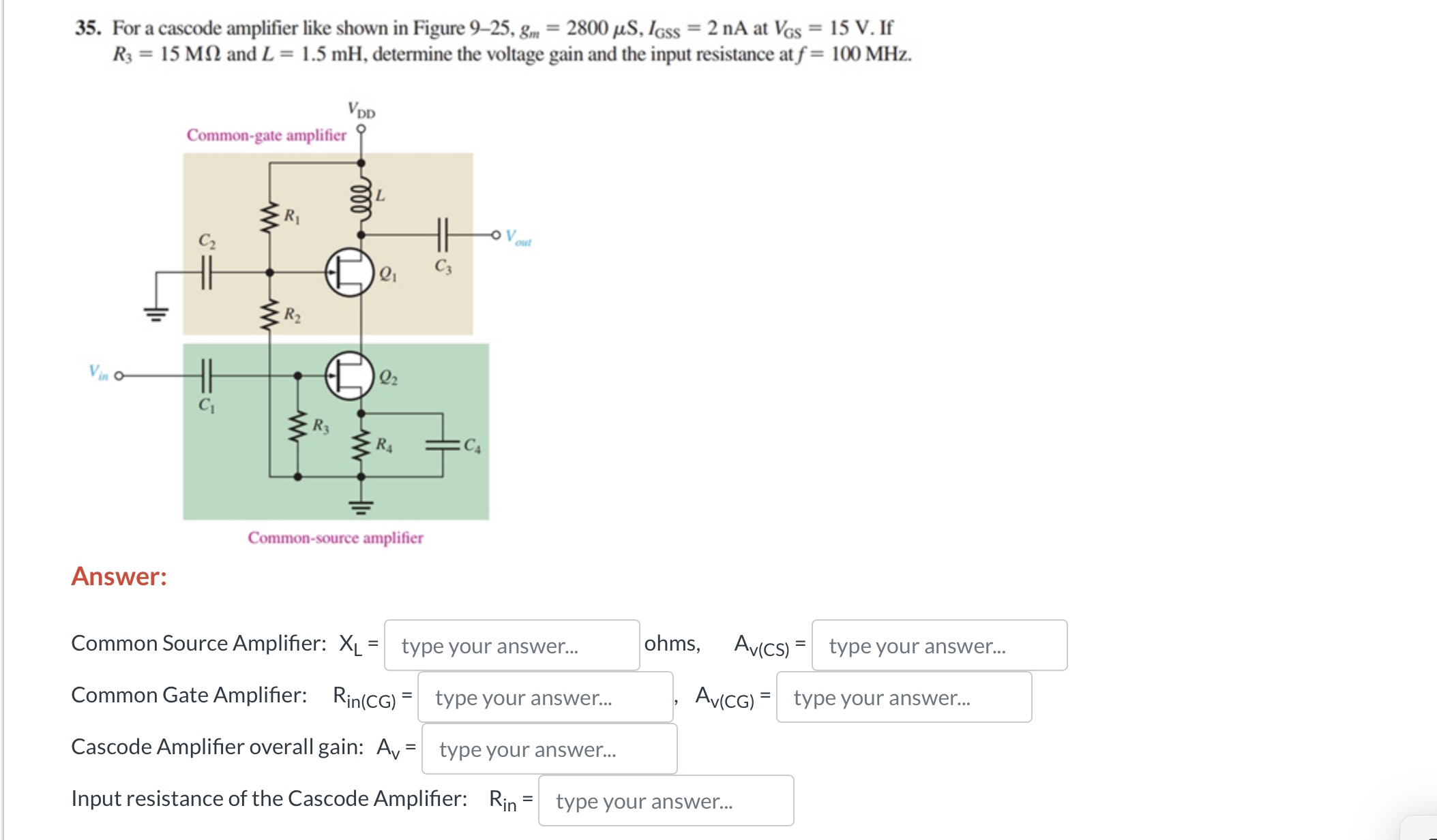 Solved For a cascode amplifier like shown in Figure | Chegg.com