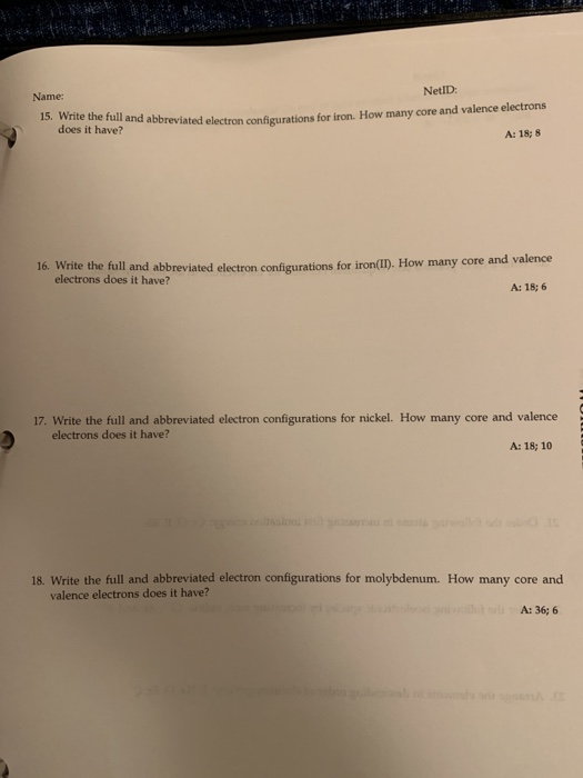 Solved 15. Write the full and abbreviated electron | Chegg.com