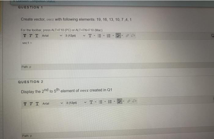Solved QUESTION 1 Create vector, vecz with following | Chegg.com
