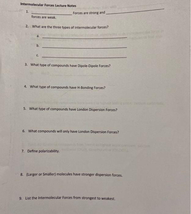 Solved Intermolecular Forces Lecture Notes 1. Forces are | Chegg.com